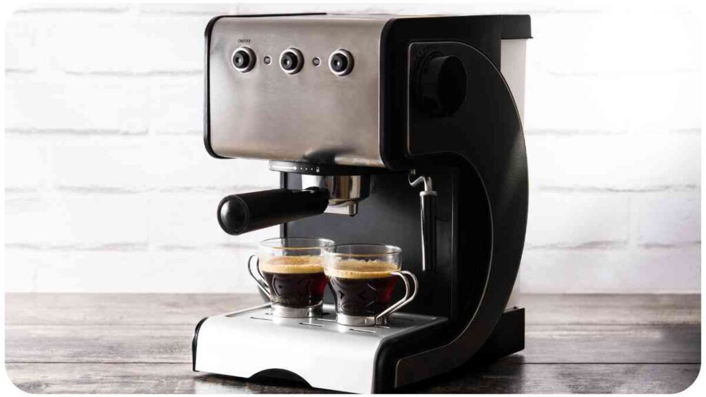 an espresso machine with two cups of coffee